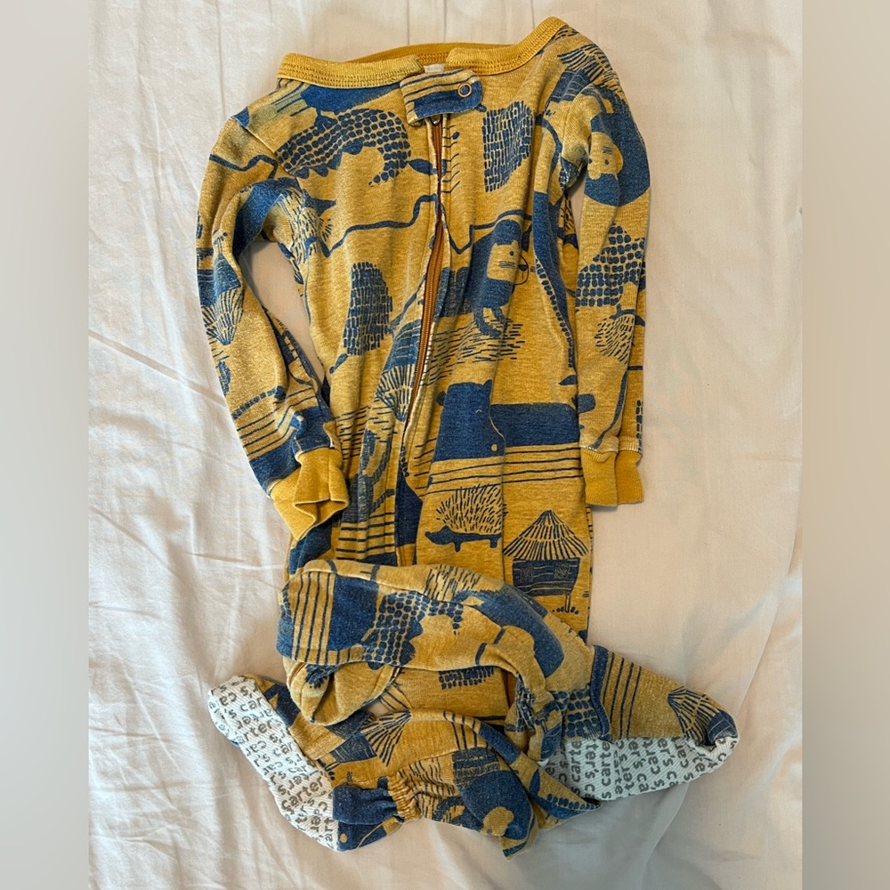 Yellow blue animal footie pajamas
